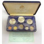 BARBADOS - FIRST NATIONAL COINAGE PROOF SET, 1973 comprising eight coins (some silver), in case of