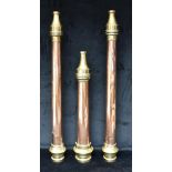 THREE MORRIS'S PATENT COPPER & BRASS FIRE HOSE BRANCHES two impressed '3/4' and one '5/8', the