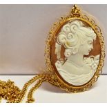 A MARKED 375 CAMEO PENDANT/BROOCH AND CHAIN The cameo pendant measuring 4.6cm X 3.6cm with the