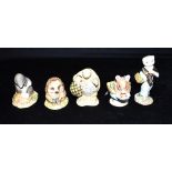 FIVE BESWICK 'BEATRIX POTTER' FIGURINES to include, Appley Dapply, dated to the underside, 1971;