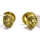 A PAIR OF BRASS LION MASK HANDLES the backplates 12cm diameter Condition Report : very heavy, good