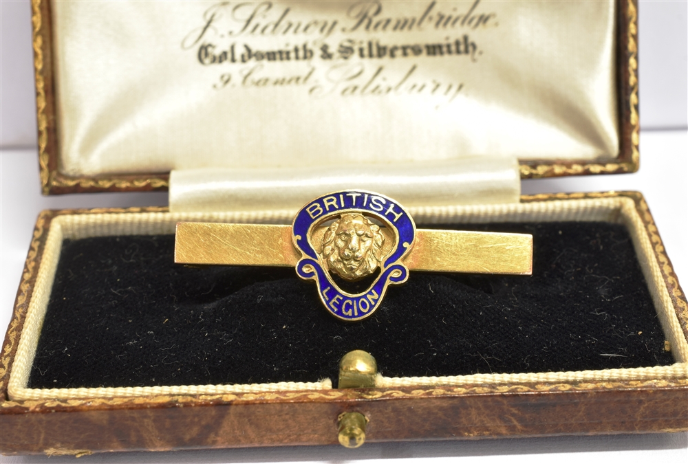 A STAMPED 9ct GOLD CASED BRITISH LEGION BAR BROOCH The brooch with working C clasp, makers mark B - Image 2 of 3