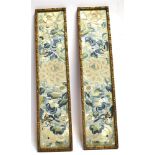 TWO PAIRS OF FRAMED AND GLAZED CHINESE SILKWORK PANELS, one decorated with butterflies and