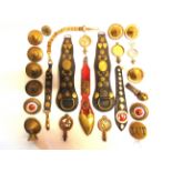 ASSORTED HORSE BRASSES & SIMILAR HARNESS DECORATIONS including five fly terrets, some on leather