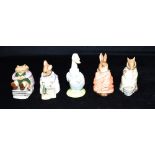 FIVE BESWICK 'BEATRIX POTTER' FIGURINES to include; Mr Jackson, dated to the underside, 1975