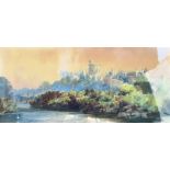 VICTORIAN SCHOOL Windsor Castle from the Thames watercolour 51cm x 111cm