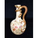 A VICTORIAN ROYAL WORCESTER BLUSH IVORY VASE the handle modelled as an entwined dragon with green