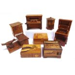 ASSORTED JAPANESE & OTHER NOVELTY TREEN CIGARETTE DISPENSERS including one in the form of a piano,