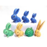 SEVEN SYLVAC RABBIT & HARE FIGURINES the largest 15cm high. Condition Report : Generally good