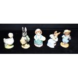 FIVE ROYAL ALBERT 'BEATRIX POTTER' FIGURINES to include; Cottontail; Tom Kitten and Butterfly;