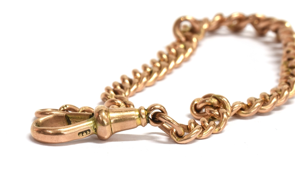 A STAMPED .375 AND 9C ROSE GOLD ALBERT CHAIN Chain length 20cm, chain links stamped 375, jump ring - Image 2 of 2