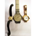 THREE VINTAGE WATCHES A 9ct gold cased wrist watch with expanding strap, inside rear case with