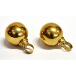 A PAIR OF STAMPED 375 LOOPED PENDANT SPHERES Sphere diameter 1.8cm, loop height 0.8cm, weight 6.