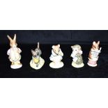 FIVE ROYAL ALBERT 'BEATRIX POTTER' FIGURINES; to include; Gentleman Mouse made a Bow; Mr Benjamin