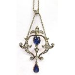 AN EARLY 20th CENTURY OLD CUT DIAMOND AND SAPPHIRE LAVALIERE NECKLACE the necklace set in unmarked