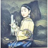 CHINESE SCHOOL (CONTEMPORARY) Half length portrait of a lady Oil on canvas 104cm x 78cm