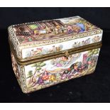 A CAPODIMONTE (NAPLES) GILT METAL MOUNTED LIDDED BOX relief decorated and polychrome enamelled