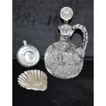 A COLLECTION OF SILVER, PEWTER AND GLASS (3 ITEMS) A late Victorian silver shell dish, hallmarked