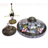 A TIFFANY STYLE LEADED AND STAINED GLASS CEILING LIGHT FITTING 38cm diameter Condition Report : good