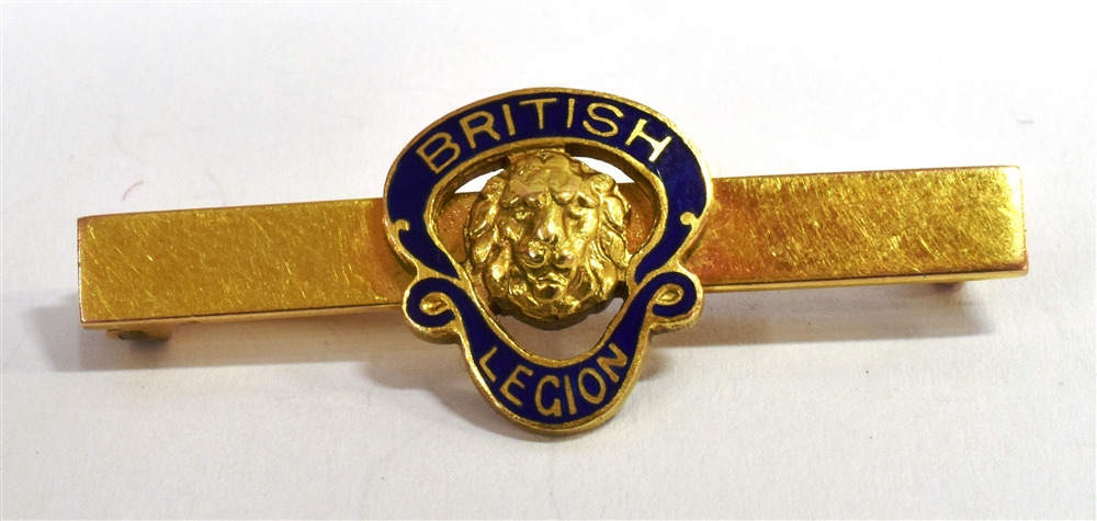 A STAMPED 9ct GOLD CASED BRITISH LEGION BAR BROOCH The brooch with working C clasp, makers mark B