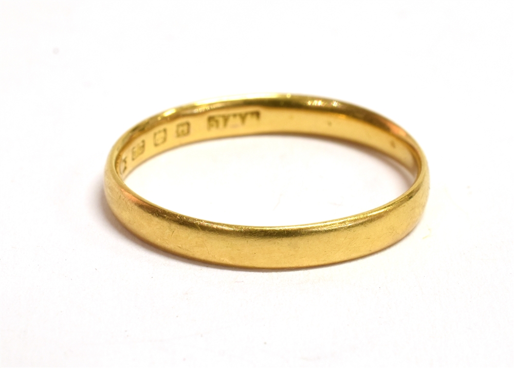 A 22CT GOLD BAND RING the band with Birmingham hallmark, worn date letter, size N ½ approx, weight - Image 2 of 2