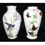 TWO SIMILAR LARGE FRANKLIN PORELAIN VASES 'Meadowland Bird Vase' and 'Meadowland Flower Vase',