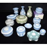 A COLLECTION OF WEDGWOOD JASPERWARE including teal, grey and olive green examples Condition Report :