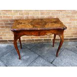 A VICTORIAN BURR WALNUT VENEERED CARD TABLE on cabriole supports, 92cm wide 71cm high Condition