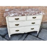 A MARBLE TOP CHEST OF TWO SHORT AND TWO LONG DRAWERS 107cm wide 46cm deep 77cm high Condition Report