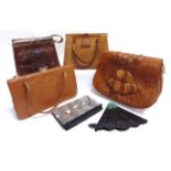 FOUR LADY'S HANDBAGS including one crocodile skin and two ostrich leather examples; together with