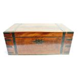 A VICTORIAN BRASS BOUND MAHOGANY WRITING SLOPE the interior with spring loaded 'secret' compartment,