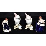 TWO ROYAL DUX FIGURES OF COCKATOOS model 348, 18cm high, together with two Royal Dux figures of