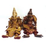 TWO SOUTH-EAST ASIAN GILDED WOOD & FABRIC DIETY FIGURES including Ganesha, the largest 84cm high.