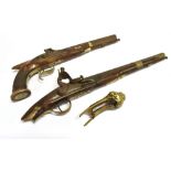 MILITARIA - A PERCUSSION PISTOL with a 9 1/2' (24cm) octagonal barrel, the walnut stock with an