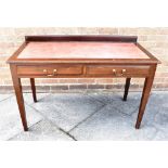 A MAPLE & CO MAHOGANY SIDE TABLE with gilt tooled red leather inset top, pair of frieze drawers (one