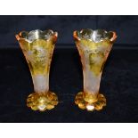A PAIR OF BOHEMIAN GLASS TRUMPET SHAPED VASES engraved with deer in a forest, 14cm high Condition