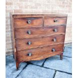 A MAHOGANY CHEST OF TWO SHORT AND THREE LONG DRAWERS on splayed bracket feet, 107cm wide 50cm deep