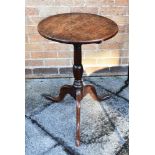AN OAK TILT TOP TRIPOD OCCASIONAL TABLE the circular top 46cm diameter Condition Report : wear and