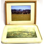 EXMOOR STAGS a framed colour photograph 19 x 24cm and a rectangular tray depicting the 'Quorn