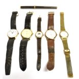 FIVE WRISTWATCHES AND A FOUNTAIN PEN Two X gents Citizen Eco-Drive, one gent;s Sekonda, one Timex,