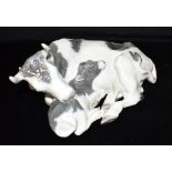 A LARGE ROYAL COPENHAGEN GROUP of a cow and her calf, model 800, 26cm long Condition Report : good