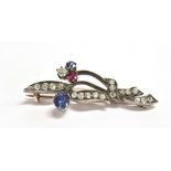 EARLY 20TH CENTURY DIAMOND SAPPHIRE AND RUBELITE BROOCH The brooch fitted with numerous small old