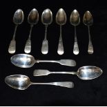 A COLLECTION OF NINE ANTIQUE SILVER SERVING SPOONS Date range from early 19th century to include