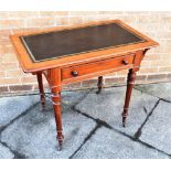 A VICTORIAN OCCASIONAL TABLE with black gilt tooled leather inset top, frieze drawer opposed by