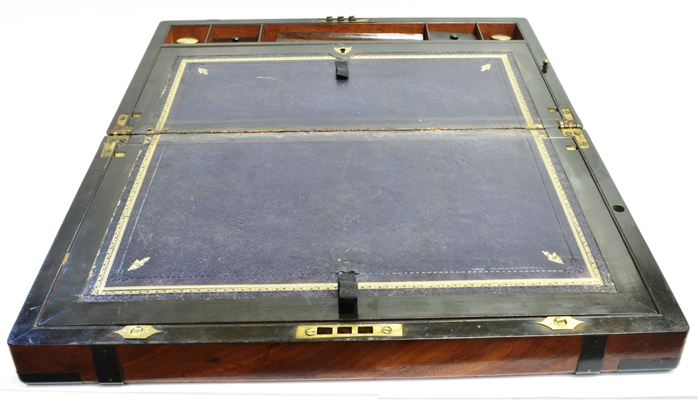 A VICTORIAN BRASS BOUND MAHOGANY WRITING SLOPE the interior with spring loaded 'secret' compartment, - Image 4 of 4