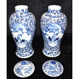 A PAIR OF CHINESE PORCELAIN BALUSTER SHAPED VASES with underglaze blue painted decoration, the