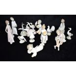 A GROUP OF LLADRO, NAO AND SIMILAR FIGURES the largest piece a Lladro gaggle of geese 20cm long
