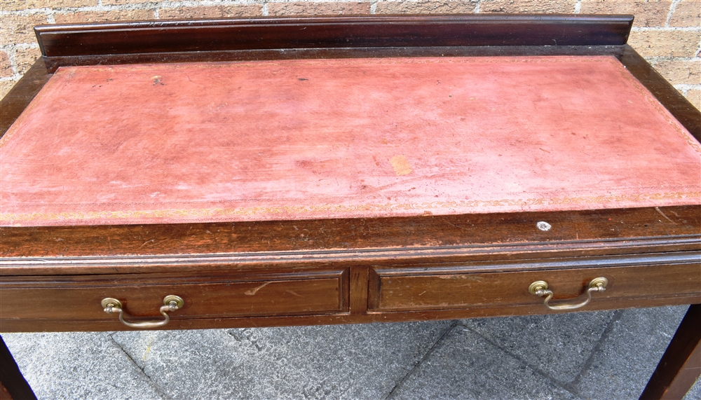 A MAPLE & CO MAHOGANY SIDE TABLE with gilt tooled red leather inset top, pair of frieze drawers (one - Image 2 of 5