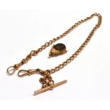 A 9CT ROSE GOLD ALBERT CHAIN And T-bar together with a 9ct rose gold blood stone spinner fob, the