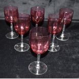 A SET OF SIX CRANBERRY WINE GLASSES 14.5cm high Condition Report : all in good condition, no